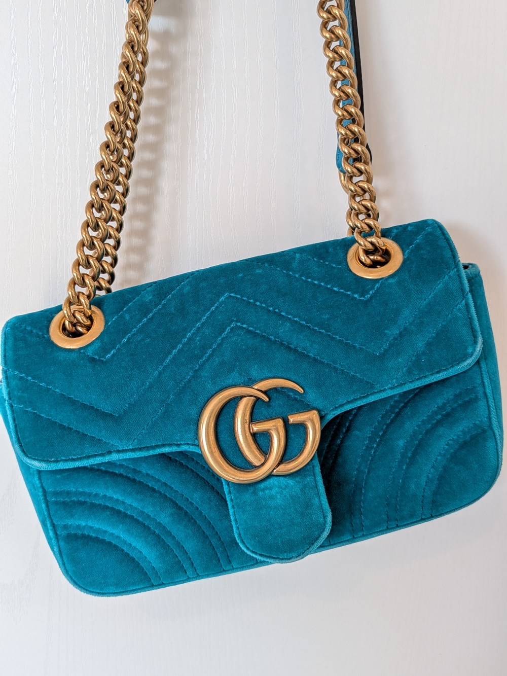 Gucci Teal Velvet Marmont Small Shoulder Bag